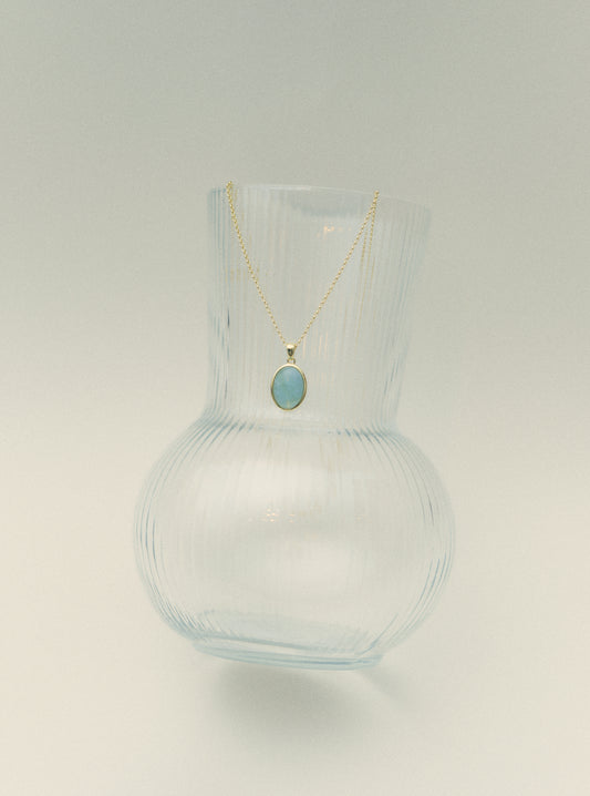 Oval Stone Necklace - Aqumarine