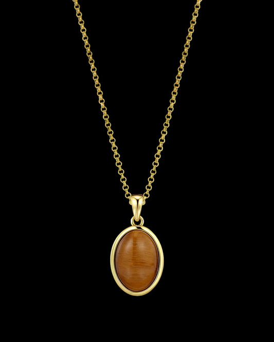 Oval Stone Necklace - Tiger Eye