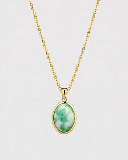 Oval Stone Necklace - Emerald