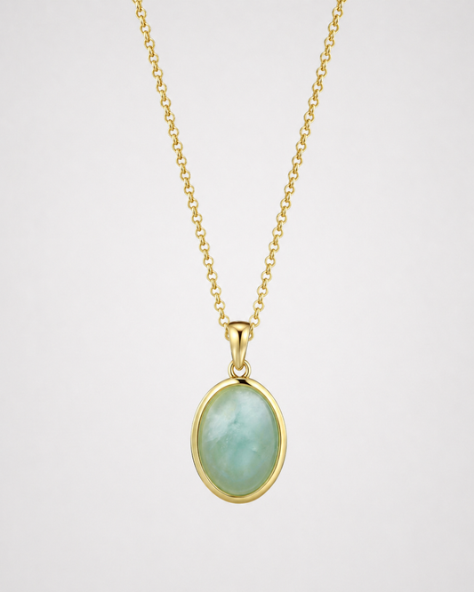 Oval Stone Necklace - Aqumarine