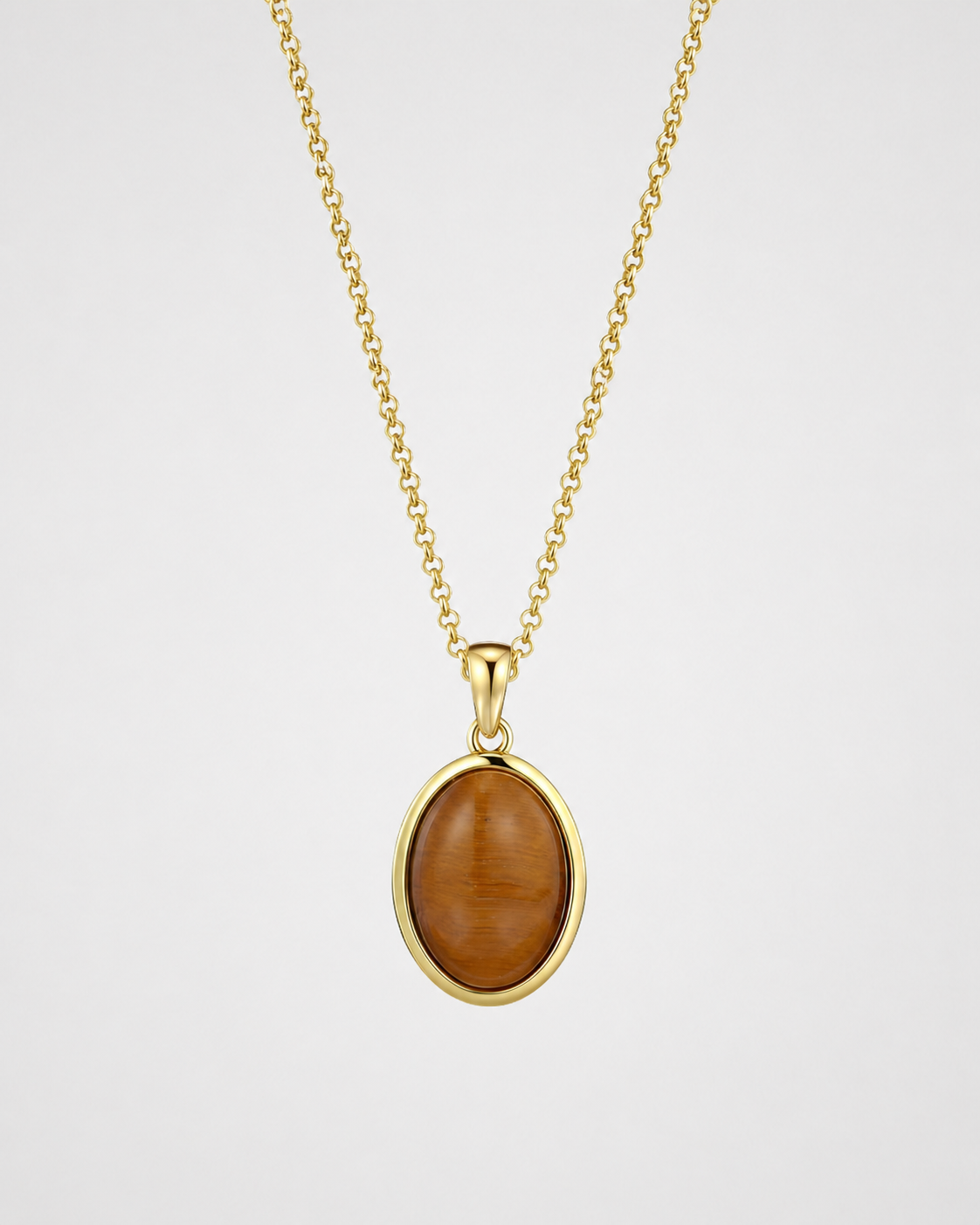 Oval Stone Necklace - Tiger Eye