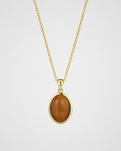 Oval Stone Necklace - Tiger Eye